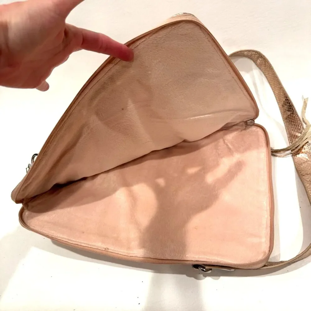 Rebecca Minkoff Metallic Rose Gold Laptop Case Padded Snakeskin Shoulder Strap